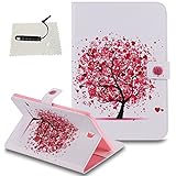  TOCASO Schutzhülle für Samsung Galaxy Tab S2 8.0 (T715) Leder Wallet Hülle Briefcase Handyhülle Schutz-Hülle Handytasche Klapphülle Rückseite Stand Karte Halter Magnet -CampanulaRoter Liebesbaum