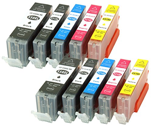 10 Druckerpatronen CC Serie für Canon PGI550XL CLI551XL MIT CHIP und Füllstandanzeige für Canon Pixma iP7200, iP7250, MG5400, MG5500, MG5550, MG5600, MG5650, MG5655 kompatibel zu PGI550BK, CLI551BK, CLI551C, CLI551M, CLI551Y