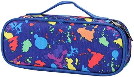 WINSHEA Pencil Case Student Pencil Holder Pen Pouch Stationary Organizer Cosmetic Makeup Bag with Handle (Colorful Blue)