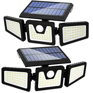 Otdair Solar Security Lights, 3 Head Motion Sensor Lights Adjustable 70LED Flood Lights Outdoor Spotlights 360? Rotatable IP65 Waterproof for Porch Garden Patio Yard Garage Pathway, 2 Pack