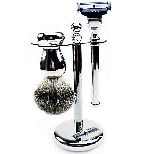 Golddachs Shaving Stand 100% Badger Hair, Metal Silver