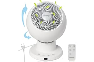 Greenmigo Ventilateur de Table Silencieux et Puissant avec Télécommande,Minuteur,3D Oscillation Multidirectionnelle,30m²,33W,Turbo Ventilateur à Circulation d'Air pour Bureau Chambre(GF-921A)