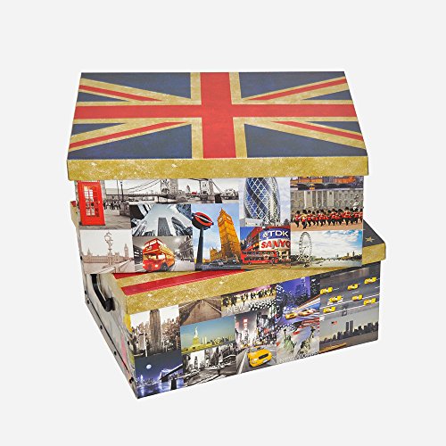2 Stück XXL Dekokartons mit modernen Städtemotiven 1 x „ENGLAND“ und 1 x „AMERIKA“ – Mit vielen verschiedenen City Motiven aus London & New York, Tragegriffen und XXL Stauvolumen! Topp für jeden Haushalt oder als Geschenkbox. - 4