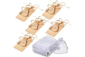 AMAJOY 25pezzi Apribottiglie a doppio cuore, color oro, con etichetta in carta kraft e sacchetto per bomboniere, regalo per gli ospiti, bomboniere di nozze e souvenir