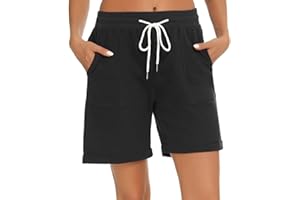 Yukiuiny Damen Bermuda Shorts 100% Baumwolle Sommer Sweatshorts Sportshorts mit Aufschlag Tasche Casual Kurze Hose für Sport Freizeit