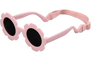 kcrnw Kids Sunglasses Round Flower Glasses With Strap Outdoor Beach Holiday Cute Flower UV400 Protection Polarized Rubber Flexible Sunglasses for Newborn Infant Girls Boys, Pink