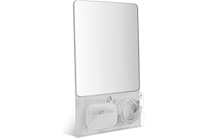 Torolle Magnetic Locker Mirror with Organizer Bag, 6.69" x 5.51" Small Real Glass Mirror with Magnetic Backing for School Locker Household Refrigerator Bathroom Office Cabinet -Grey