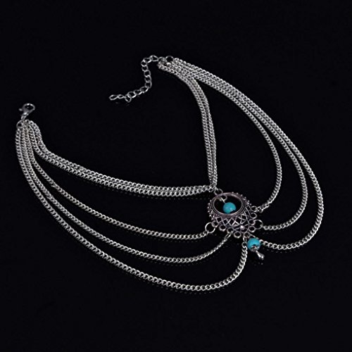 Ularmo Frauen Strand barfuß Sandal Foot Türkis Schmuck Fußkette Kette Quaste - 3