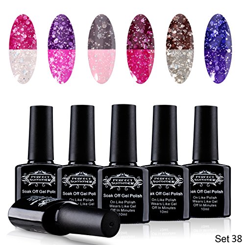 Perfect Summer 10mL Temperature Color Changing Gel Nail Polish Chameleon 6 Mix Colors Nail Art Kit UV LED Manicure #38