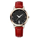 Uhren für Frauen, modische weibliche Uhr PU-Bügel-wasserdichte Quarz-Armbanduhr(Rot)