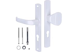KOTARBAU® Juego de manilla y pomo para puerta, Manilla de cilindro de perfil 72 mm, Manillas de aluminio - blanco, 2 Manetas, Manijas de placa larga, Kit de montaje incluido, Picaporte con pomo