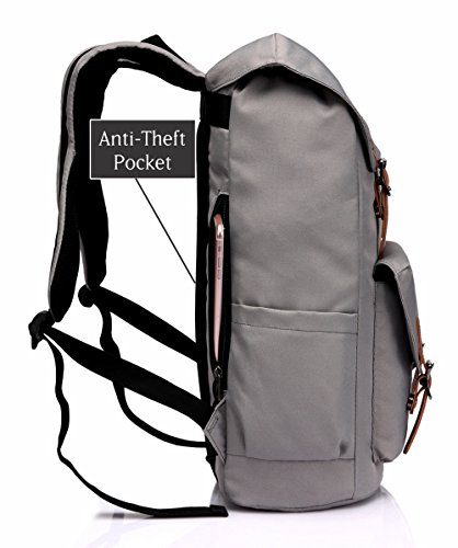 VASCHY Schulrucksack M  dchen Rucksack Vintage L  ssiger Rucksack Camping Rucksack Uni Rucksack 15 6 Zoll Laptop -Grau