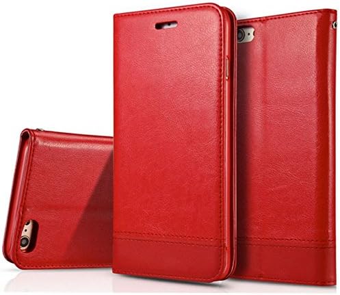 iPhone SE Case, HualuBro [Kickstand] Premium PU Leather Wallet Flip Phone Case Cover with Stand Card Holder for Apple iPhone SE (2016) / iPhone 5S / iPhone 5 Smartphone (Leather Wallet - Red)
