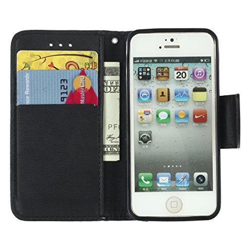 iphone 5 / 5S / SE Hülle – Cozy Hut Premium Luxuriös PU lederhülle Schutzhülle Lanyard/Strap Vintage-Leder Muster Hülle Flip Tasche Wallet Case Cover HandyHülle Brieftasche mit Standfunktion Kreditkartenfach Flip Brieftasche Schutzhülle im Bookstyle für iphone 5 / 5S / SE [Vollständigen Schutz] – schwarz - 6