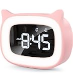 Atlanta Réveil pour Enfant Rose Fille Analogique sans Tic-tac Horloge Enfants Lumière Snooze