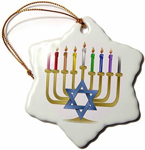 cwb2jcwb2jcwb2j 3-Inch Porcelain Snowflake Decorative Hanging Ornament, Lee Hiller Designs Judaica - Judaica Chanukah Hannukah Rainbow Candles Menorah