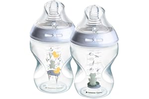 Tommee Tippee Biberon Closer to Nature , Tettarella Simile al Seno a Flusso Lento con Valvola Anticolica, 260ml, Confezione da 2, Ollie il Gufo