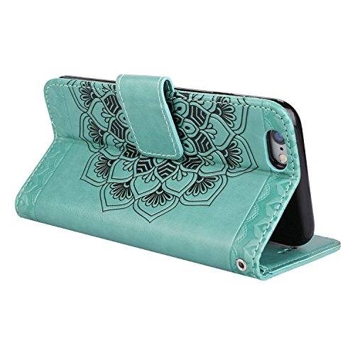 FÃ¼r iPhone 6 Plus/6S Plus 5.5Zoll Flip PU Leder Brieftasche, Herzzer Klassisch Jahrgang [Mandala Blume Muster] Tasche Handy Case Schutz HÃ¼llen im Bookstyle HandyhÃ¼lle Ledertasche mit Stand Funktion KartenfÃ¤cher Magnetverschluss Magnet Etui Schale SchutzhÃ¼llen Handytasche FÃ¼r iPhone 6 Plus/6S Plus 5.5Zoll + 1 x Free Handy Halter Stand + 1 x Free Touch Pen Stylus Stift - GrÃ¼n