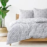 Bedsure Housse de Couette 200 x 200 cm - Parure de Lit 2 Personnes - Housse Couette Gris Avez Fermeture Éclair- Sets de Housse Couette Imprimé avec 2 Taies d'oreiller