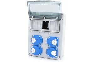 ELS Elektrotechnika Distribuidor de corriente para obras con fusibles y enchufes Schuko, 4 x 230 V + 2 x interruptores de protección C16 de 1 pin, IP54, para interiores y exteriores