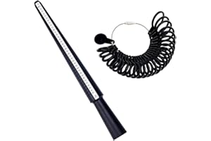REQAG Ringgrößenmesser Kunststoff Set Ring Gauge Stick Ring Ringstock Ringmaß Dorn Set Messgerät für den Durchmesser Größenstandard UK, EU, USA und Schweiz