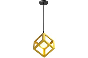 iDEGU Lámpara Colgante Moderna en Forma de Cubo Lámpara de Plafón de Estilo Geométrico de Metal E27 Lámpara de Techo para Dormitorio, Salón, Restaurante - 16 cm, Amarillo