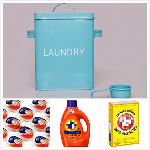 Retro Blau Waschmittelbox Waschpulver Dose Vintage groß 6L, Metall Nostalgie Vorratsdose + 4 Wäschebeutel GRATIS - 5