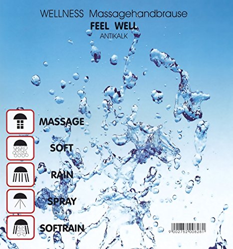ELISAN Massagehandbrause FEEL-WELL || Duschkopf mit 5 Strahlarten || 150 mm Durchmesser || verchromt - 5