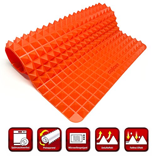 Collory Silikon-Backmatte mit Pyramiden-Noppen | Wiederverwendbare Backunterlage für Backblech | Antihaftend | Hitzebeständig bis 240°C | Größe ca. 40 x 28 x 1.2 cm | Fettarm und gesund kochen | Lebensmittelecht (BPA-frei)