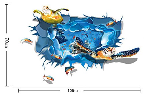 ufengke 3D-Unterwasserwelt Lebendige Schildkröten Wandsticker,Wohnzimmer Schlafzimmer Entfernbare Wandtattoos Wandbilder - 3