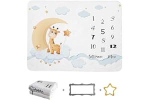 ADEIVA STORE Coperta Mesi Neonato in ITALIANO per Maschio e Femmina 140 x 100 cm Idea Regalo per Bambino Neonato Copertina plaid per Foto utile come Tappeto Giochi Neonato Design Unisex Nuova Collezione