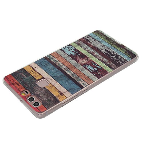 Funda Huawei P9 AllDo Carcasa Silicona Caucho Funda Transparente Clara Soft Slim Case Cover Bumper Carcasa Protectora Funda Blanda Suave Flexible Caja Ultra Delgado Ligero Casco Anti Rasgu  os Anti Choque - Grano de Madera Colorido