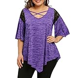 MORCHAN Mode Femmes Plus La Taille Flare Manches Asymétrique Tunique Dentelle T-Shirt Blouse Top