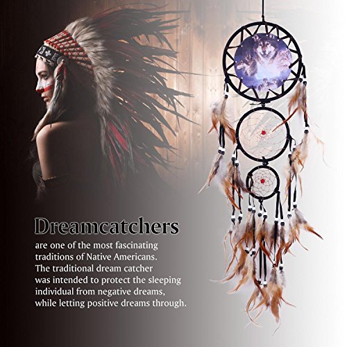 Soledi Indian Dreamcatcher Traumfänger gute Träume Geschenk und Dekoration für Haus Wolf / Eagle (Wolf) - 4
