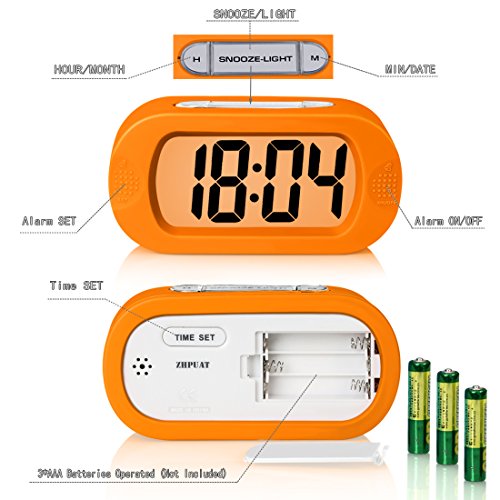 ZHPUAT Digital-Wecker Tischuhr mit Silikonhülle Snooze Bunten Licht Stoßfest ideales Geschenk Für Kinder(Orange) - 3