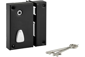 THIRARD - Serrure Verticale en Applique 6 Gorges à Fouillot pour Entrée - Droite - Axe 45 mm - Carré 7 mm - 75 x 130 mm - Noir - 2 Clés - Coffre et Gâche Acier Cambré - Mécanisme à 6 Gorges