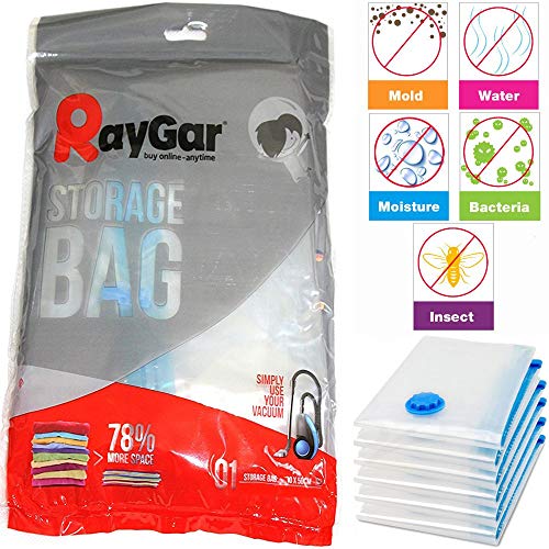 RayGar Lot de 6 Sacs de Rangement compressés sous Vide 70 x 50 cm pour vêtements, couettes, literie, oreillers, Rideaux, Voyage