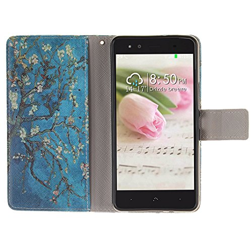 BQ Aquaris X5 Schutzhülle HuaForCity® Brieftasche Schutzhülle Case Hülle für BQ Aquaris X5,Kreative Blau Baum Muster Design Tasche Hülle Book Style PU Leder Wallet Case Flip Folio Ledertasche Brieftasche mit Silikon Kratzfest Magnet Standfunktion und Kartenfächer Etui Handyhülle für BQ Aquaris X5-Blau Baum - 7