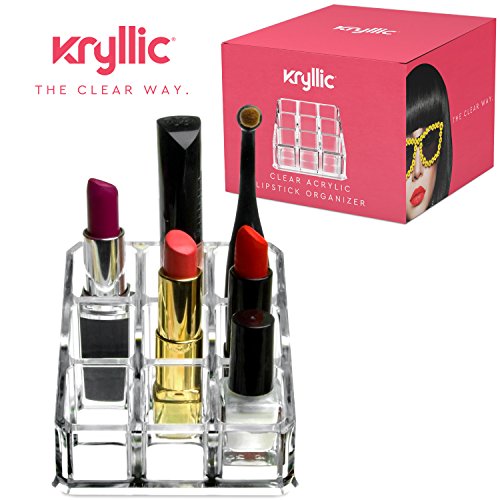 AcryliCase Acrylic Makeup & Lipstick Organizer, 9 Slots, Cosmetic Brush Holder, Beauty Display Container Clear