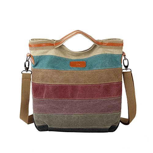 NIZIKE Bolso de la lona de las mujeres/bolsos de hombro/totalizadores retros/bolso del mensajero/bolso de hombro - Rayas de color