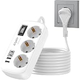 Power Strips Flat Sockets with USB, Surge Protection, 3 Outlets, 2M | Overload Protection, 2 USB C and 2 USB A (5V/3.1A), Ide