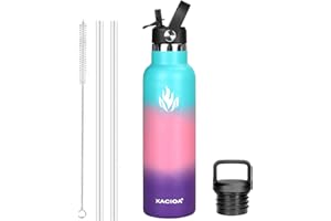 XACIOA Water Bottle Stainless Steel With Straw -for Hot/Cold Drinks 500/750/1000ml Vacuum Insulated Flask Leak Proof Drink Bottle,BPA Free - with 2 Replacement Lid and Straw Brush