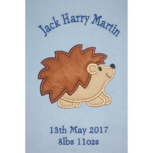 Harry The Hedgehog Luxury Personalised Applique Super Soft Fleece Blanket (Baby Blue)