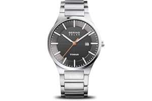 BERING Herren Solar Uhr | Armbanduhr 39 mm Titangehäuse und Zifferblatt | Titanband mit Titanelementen | 10 ATM | 15239