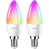 ANWIO E14 Smart LED Lampe RGB, 5W ersetzt 40W, 470LM, WiFi LED Kerze C37, kompatibel mit Alexa, Echo and Google Assistant, di