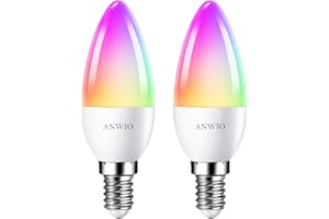 ANWIO Lampadina Alexa, Lampadina Smart,5W Equivalenti a 40W,470Lm,C37,Lampada Smart Wifi E14 con Telecomando Compatibile con Alexa, Echo and Google Assistant, RGB Intelligente Dimmerabile,2 Pcs