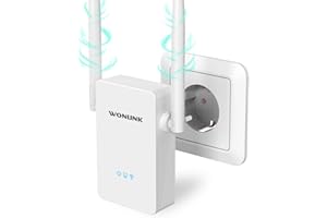 Repetidor WiFi, WONLINK 300Mbps Amplificador Senal WiFi con 2 Antenas, Largo Alcance WiFi Extender con Enchufe/LED Señal/WPS/Ethernet, Extensor de Red WiFi para Oficinas y Hogares, Fácil de Configurar