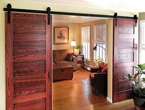 AiHom Rail length 3m Rustic Black Bent Straight RollerDouble Sliding Barn Door Track Kit
