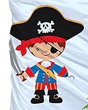 Aminata Kids – Kinderbettwäsche Bettwäsche Kinder 100×135 cm Baumwolle Jungen Pirat Piraten Seeräuber Piratenschiff Schatzinsel Piratenflagge Schatz Schatzkarte Schatzkiste blau Kleinkind KINDERGRÖSSE - 4