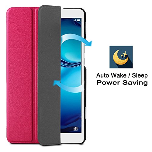 Huawei MediaPad M3 8.4 Hülle, Infiland Ultra Dünn Tri-Fold Smart-Muschel PU Leder Ultra Schlank Superleicht Ständer Smart Shell Cover Schutzhülle Etui Tasche für Huawei MediaPad M3 8.4 Tablet-PC (mit Auto Schlaf / Wach Funktion)(Magenta) - 7